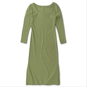 Green Cotton Midi Dress Long Sleeve Ribbed Size M NWT